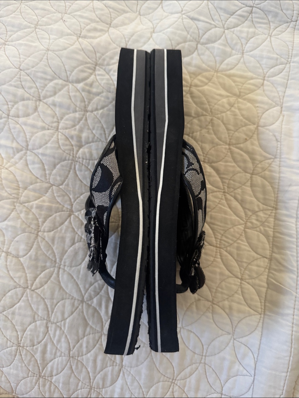 Coach Black and Gray Floral Flipflop Sandals for Women - Picture 2 of 4